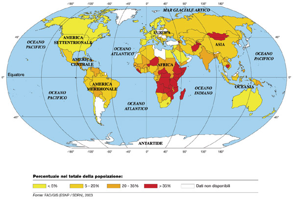 mappa mondiale della fame nel mondo